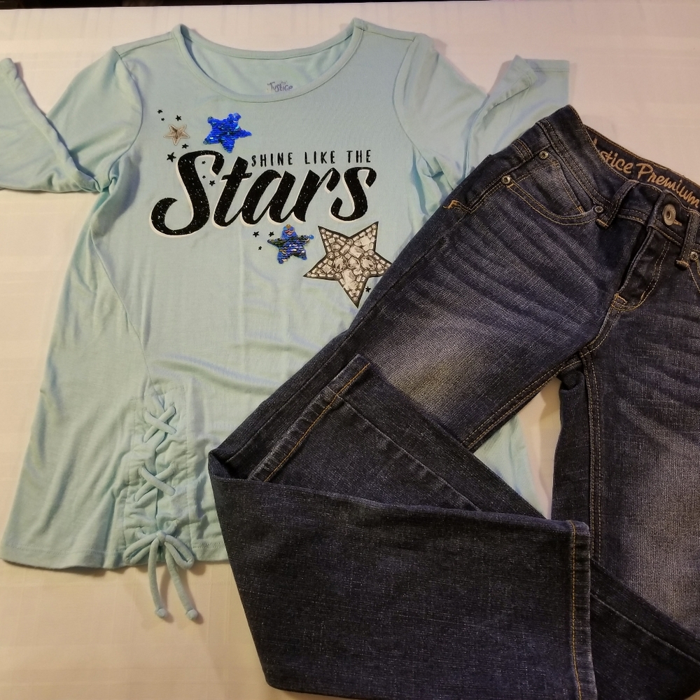 Justice 2 piece, jeans and shirt jeans